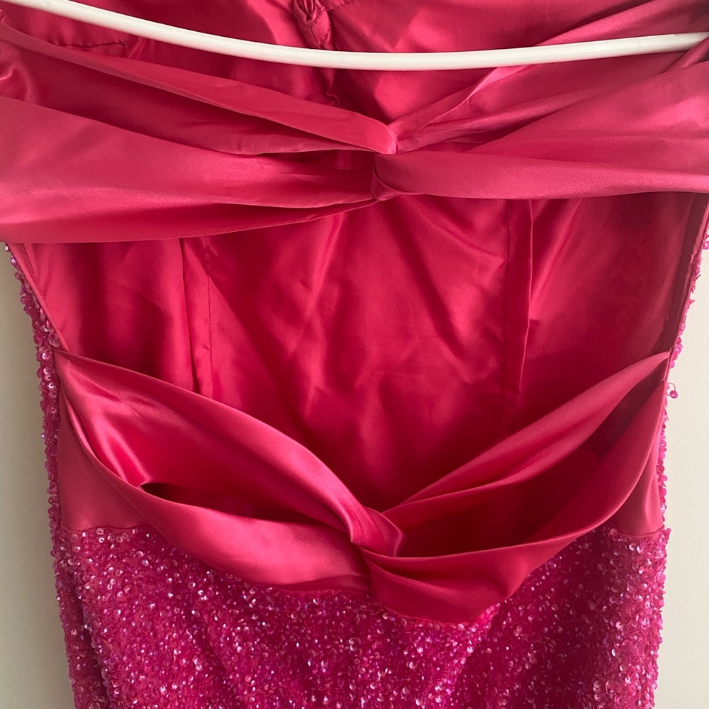Scala Halter Double Wrap Open Back Hot Pink Sequi… - image 7